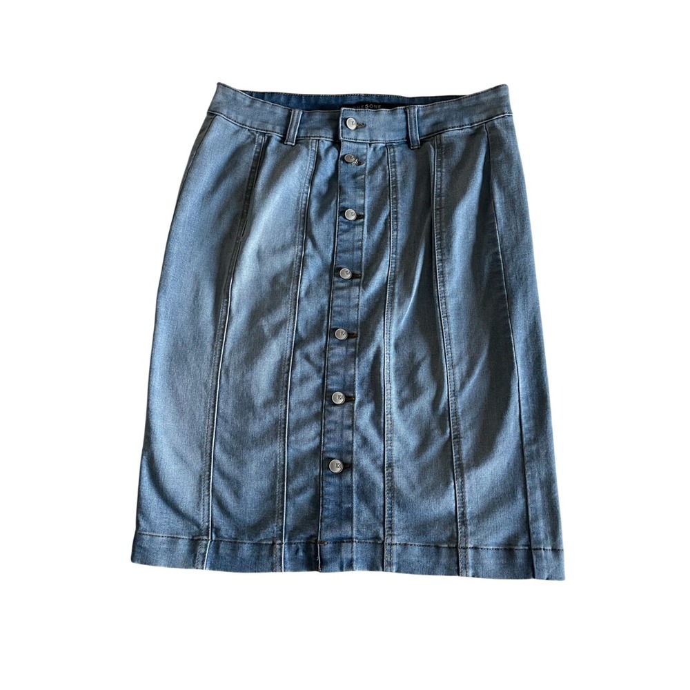 ONE5ONE Denim Skirt L Button Front Light Wash Pencil Knee Length Y2K Stretch
